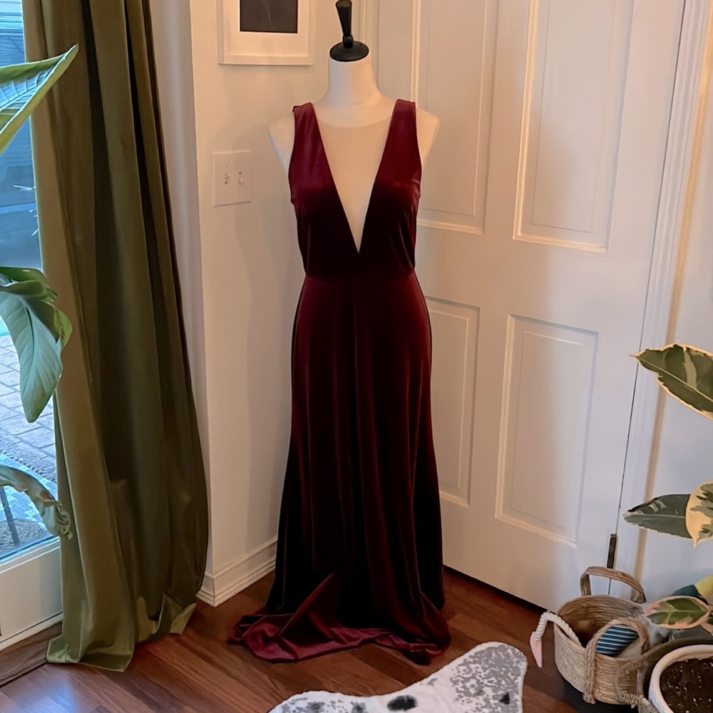 Jenny Yoo burgundy plunge gown